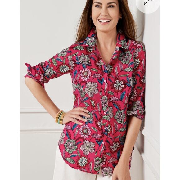 Talbots Tops - Talbots Cotton Size XLP Button Front Shirt Botanical Floral Long sleeve